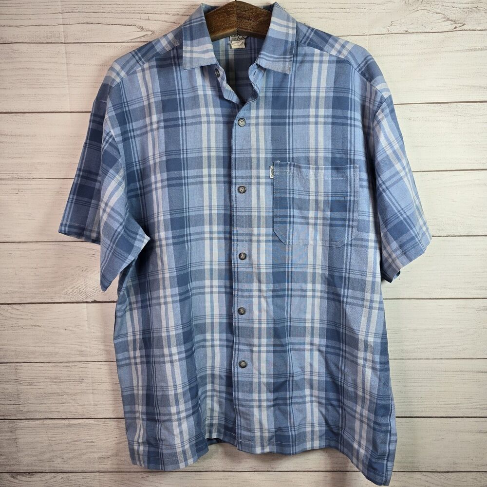 VTG CalTop Button Up Shirt Mens XL Blue Plaid OG Lowrider Chicano Skater USA